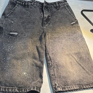 SHEIN Black Jean Shorts with Rhinestone Accents